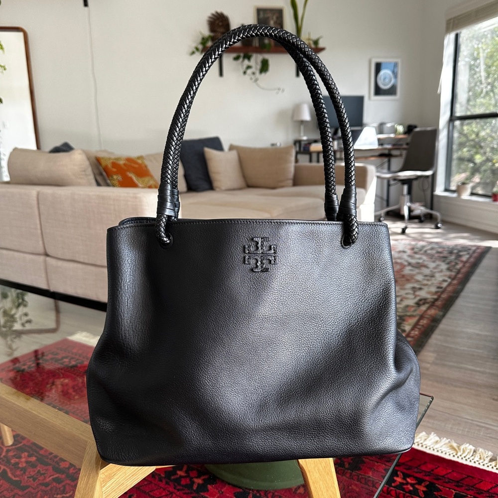 Rare Tory Burch Taylor Triple Compartment Black Leather Bag